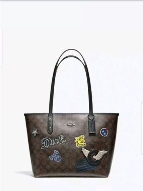 Coach Brown Signature Varsity Patchwork City Zip Tote